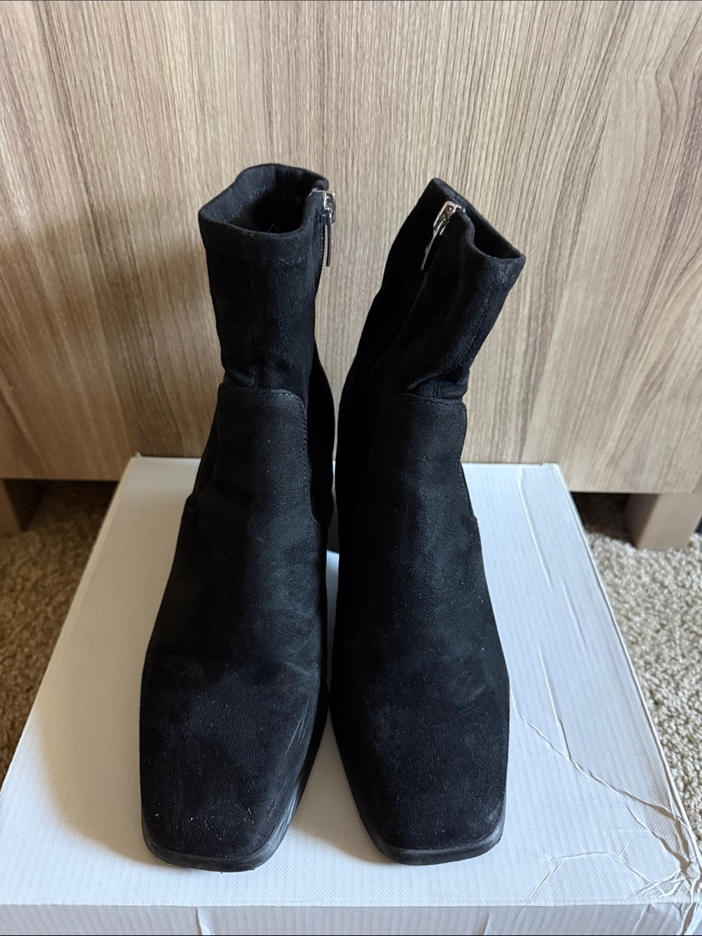 Marc Fisher Black Suede Ankle Booties with Block Heel